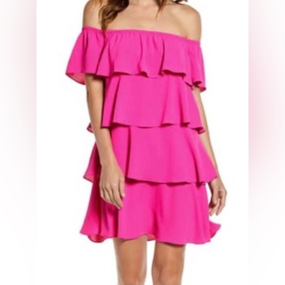 Gibson hot pink off the shoulder dress